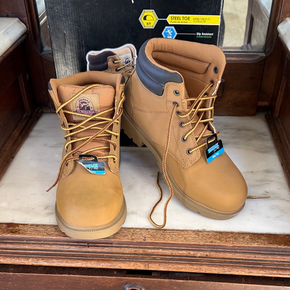 Brahma Tan Ankle Boots with Steel Toe Reinforcement NEW